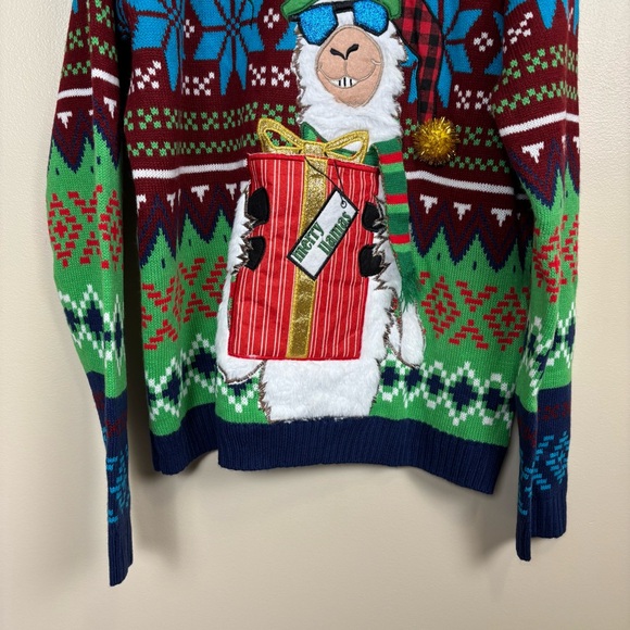 Blizzard Bay Sweater Men XL Blue Green Merry Llama Drink Pocket Ugly Christmas - Picture 4 of 8
